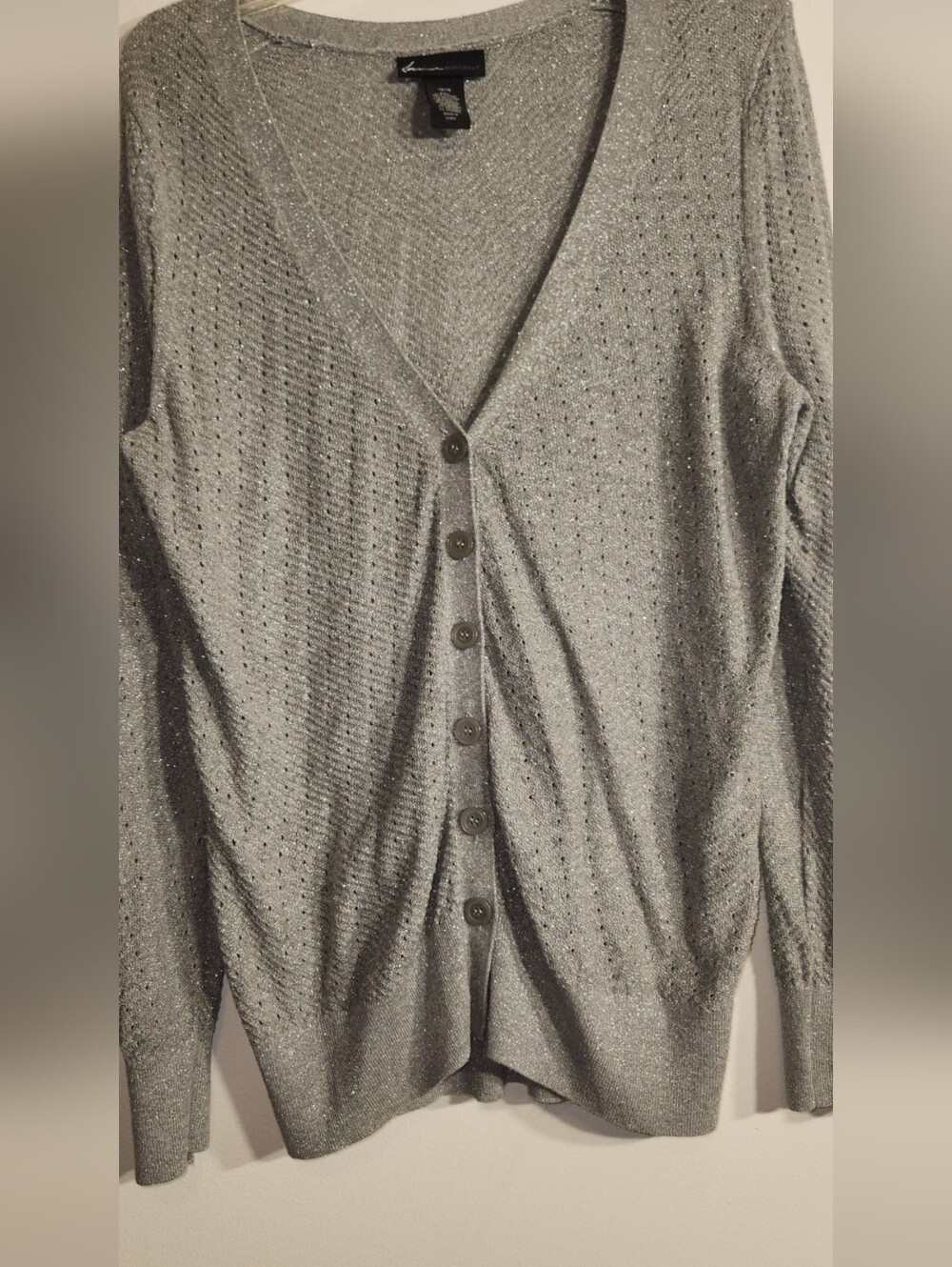 🩶Lane Bryant🩶 Silver Metallic Lightweight Pointelle Knit Cardigan 18/20